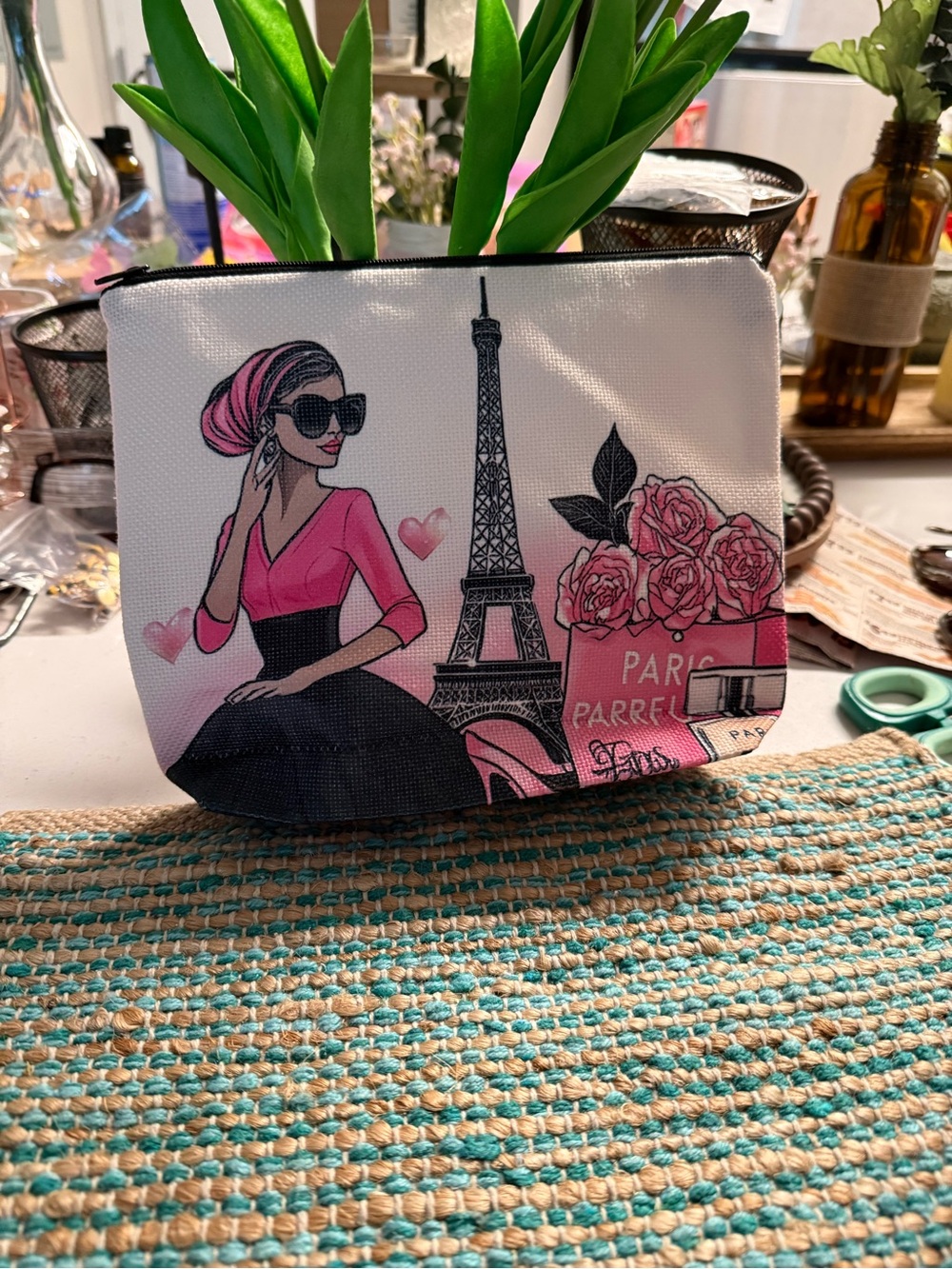 Pink & Black Paris Print Cosmetic Pouch
